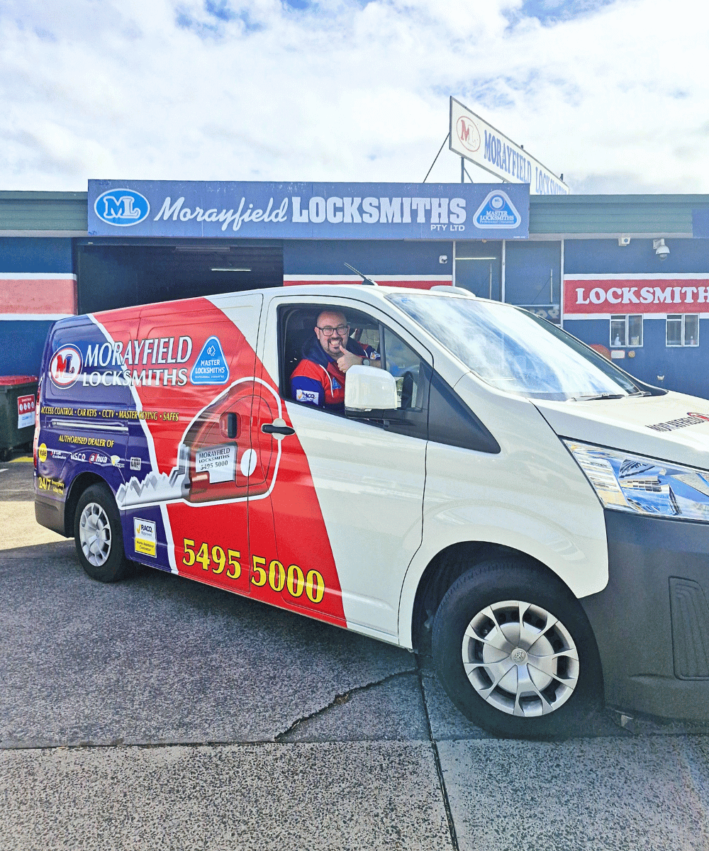 Morayfield Locksmiths van outside Caboolture workshop at 2_56 Beerburrum Rd ready to assist customers across Moreton Bay